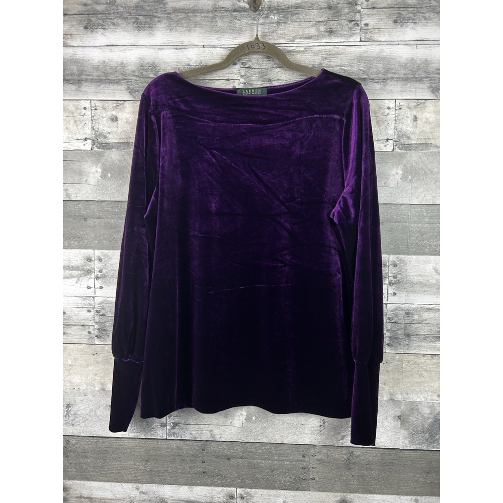Lauren Ralph Lauren Women's 1X Purple Velour Long Sleeve Blouse